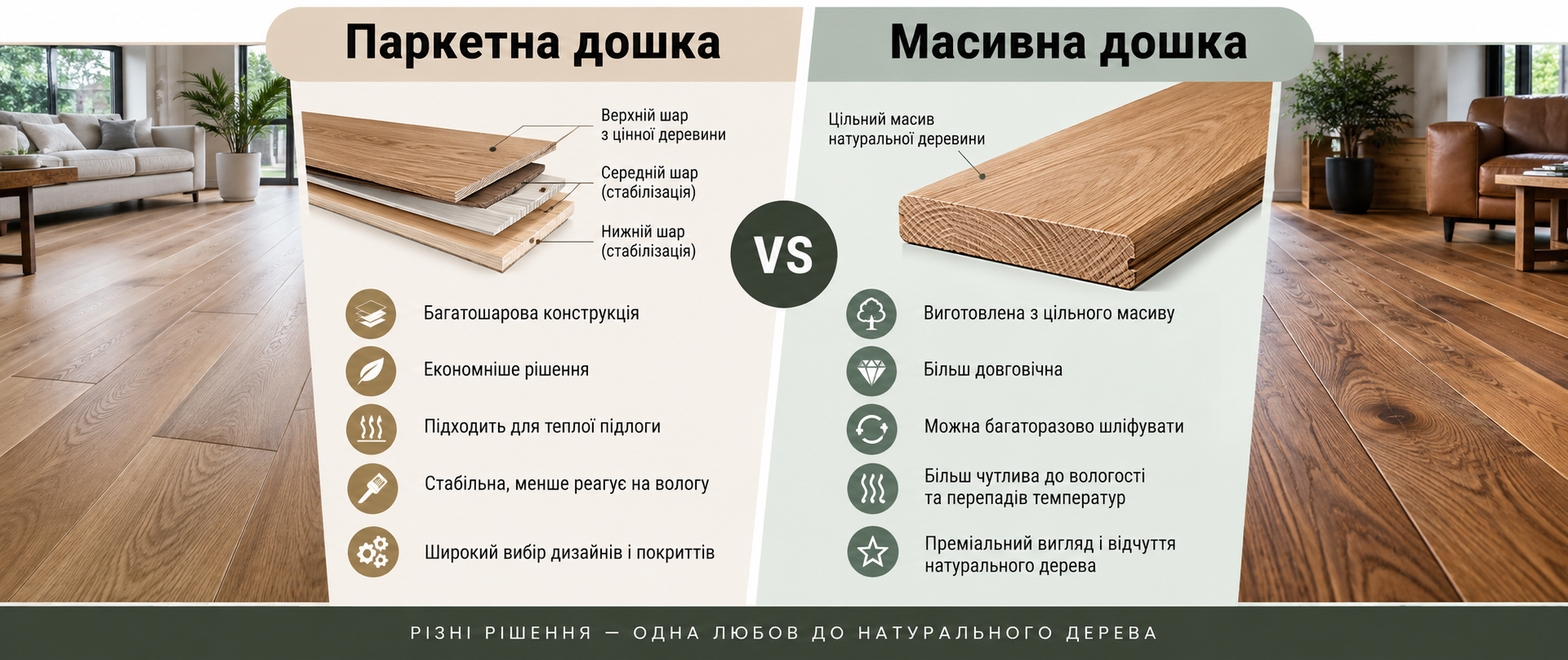 Чим відрізняється паркетна дошка від масивної дошки