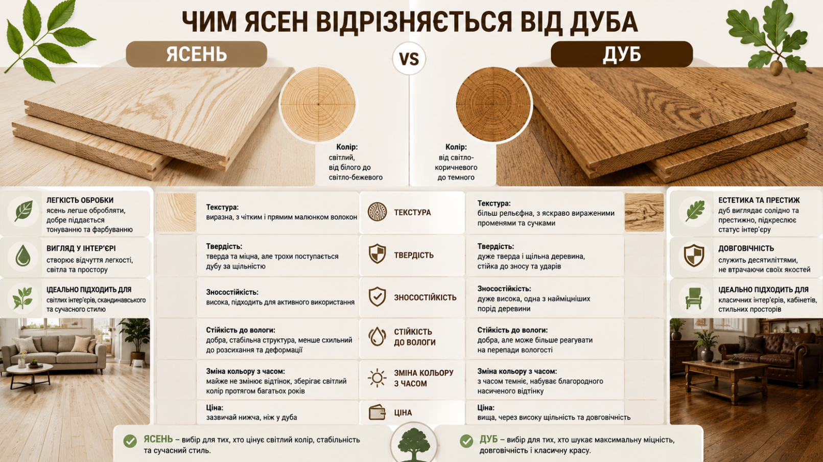 Чем ясень отличается от дуба