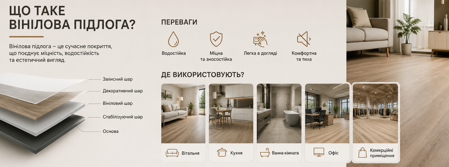 Що таке вінілова підлога та де її використовують