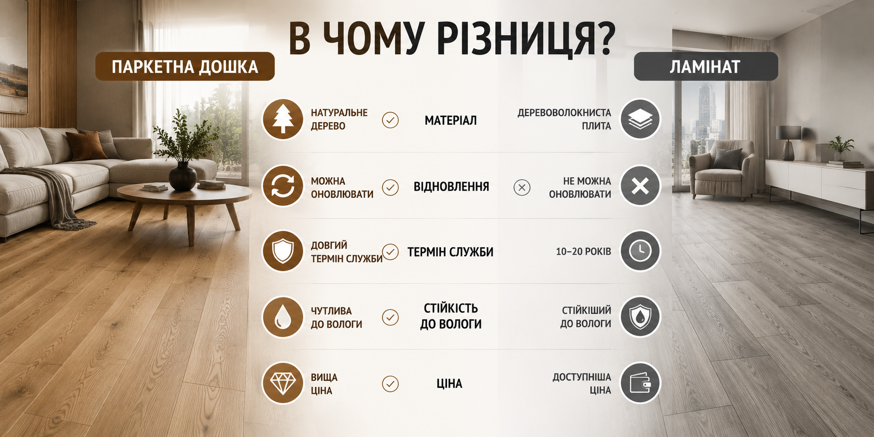 В чем отличие паркетной доски от ламината