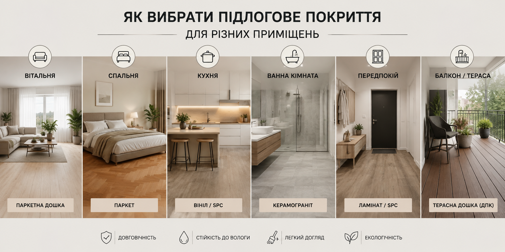 Як вибрати підлогове покриття для різних приміщень