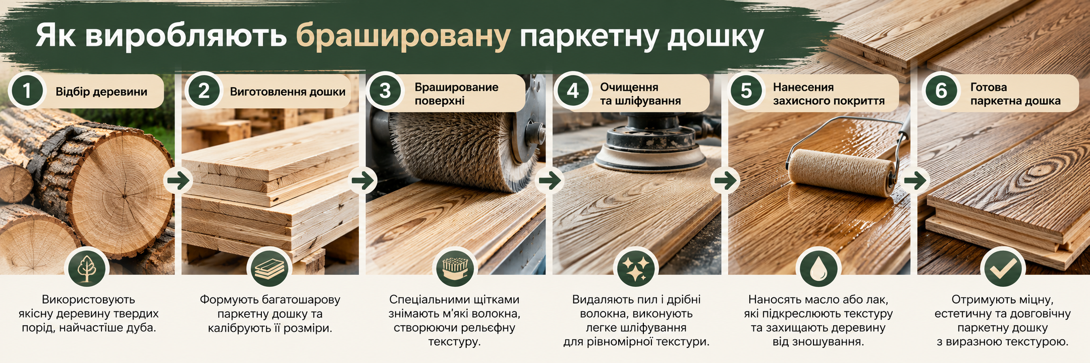 Как производят брашированную паркетную доску