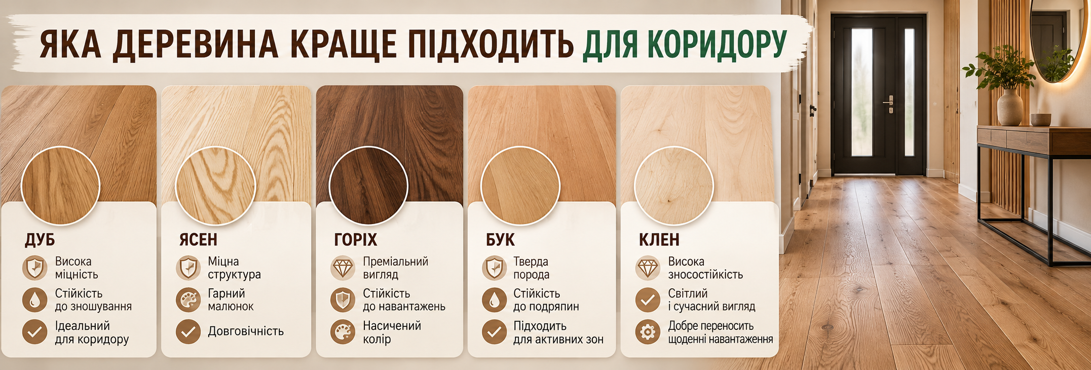 Какая древесина лучше подходит для коридора