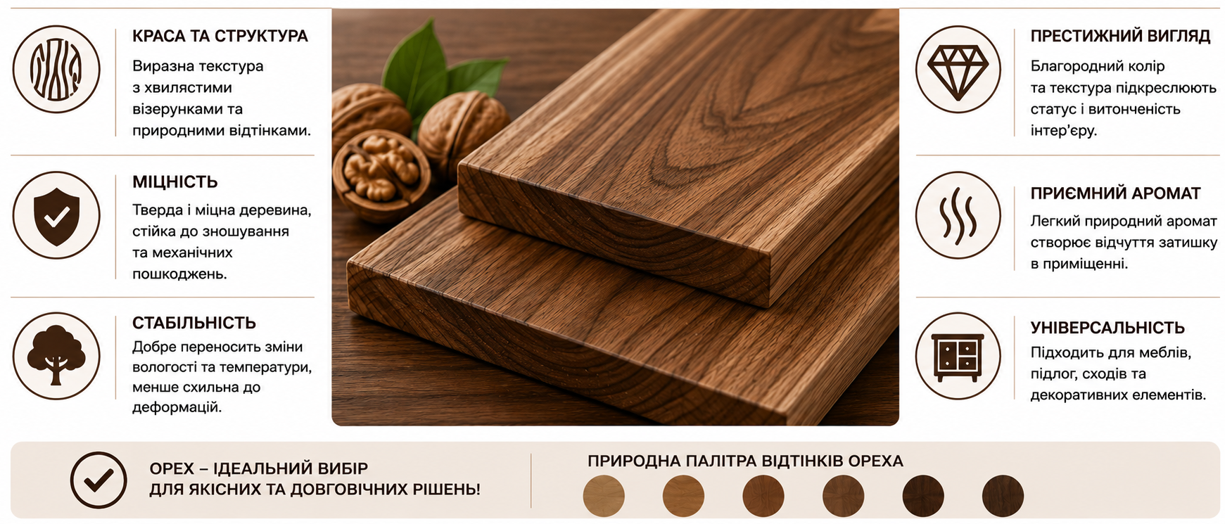 Какие особенности имеет древесина ореха