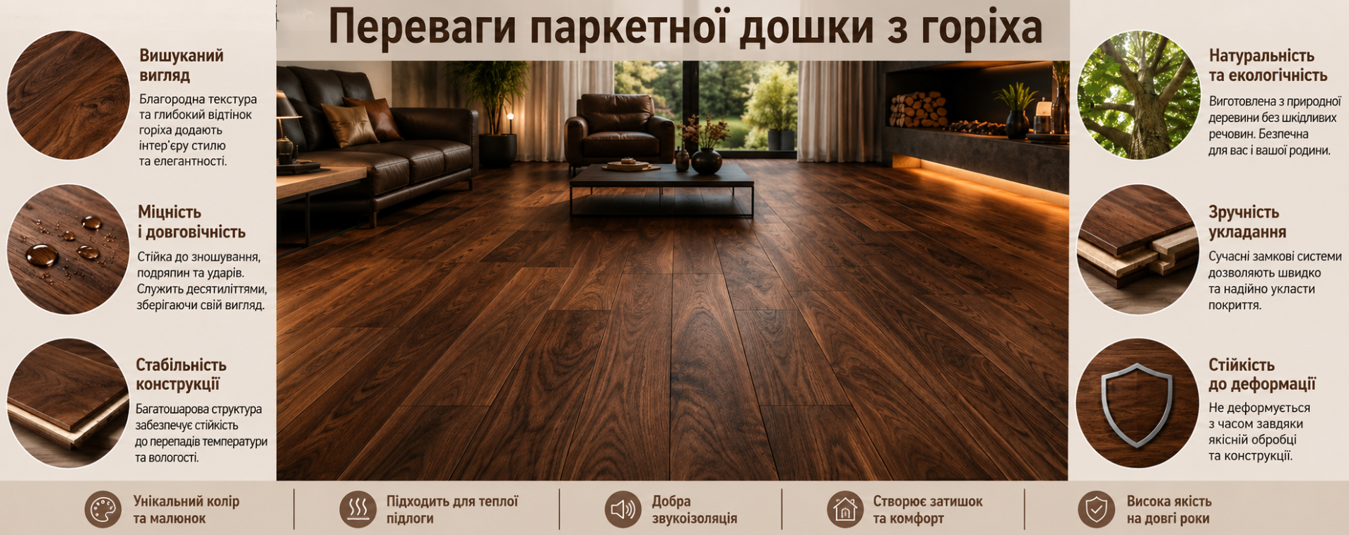 Які переваги має паркетна дошка з горіха